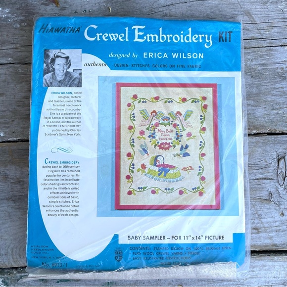 Vintage New Baby Sampler Crewel Kit Erica Wilson 6913 Nursery Decor Craft - Picture 2 of 6